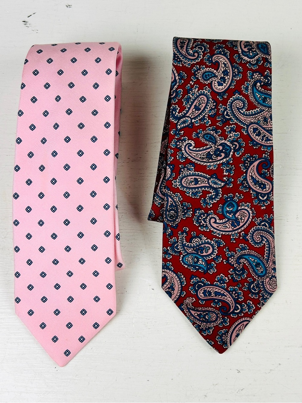 Gant Set Of 2 Neck Ties Pink And Red Paisley & Geometric Patterns Silk 3”